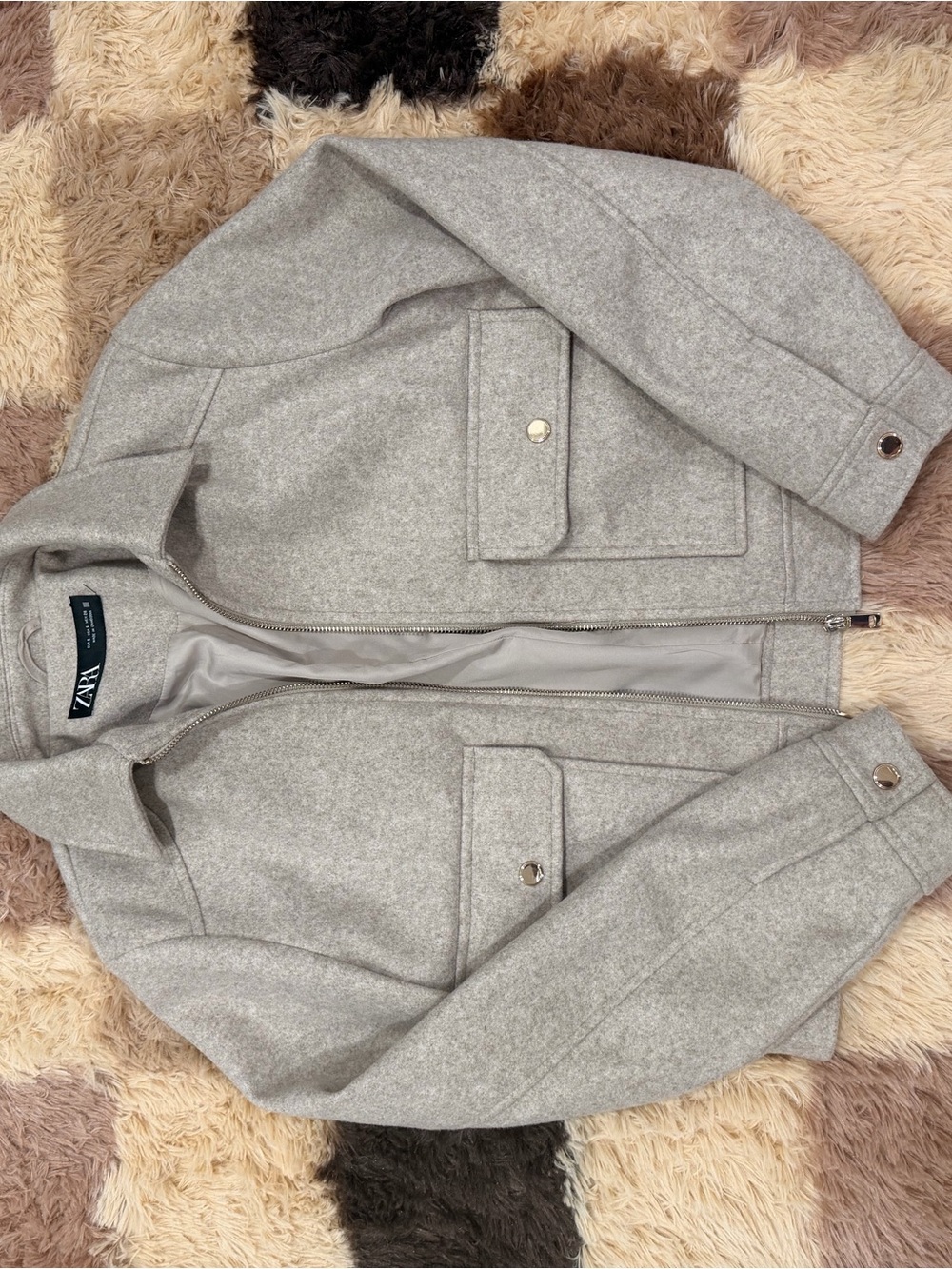 Zara Men Light Grey Wool-Blend Shirt Jacket
